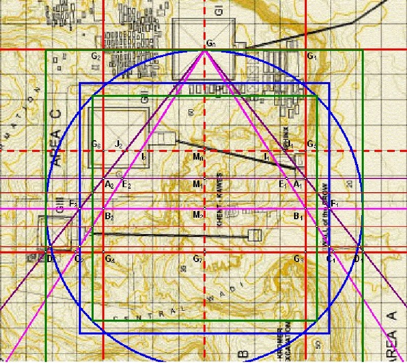 Die Quadratur 2.1 mit Schnittpunkten in der Karte von Mark Lehner
