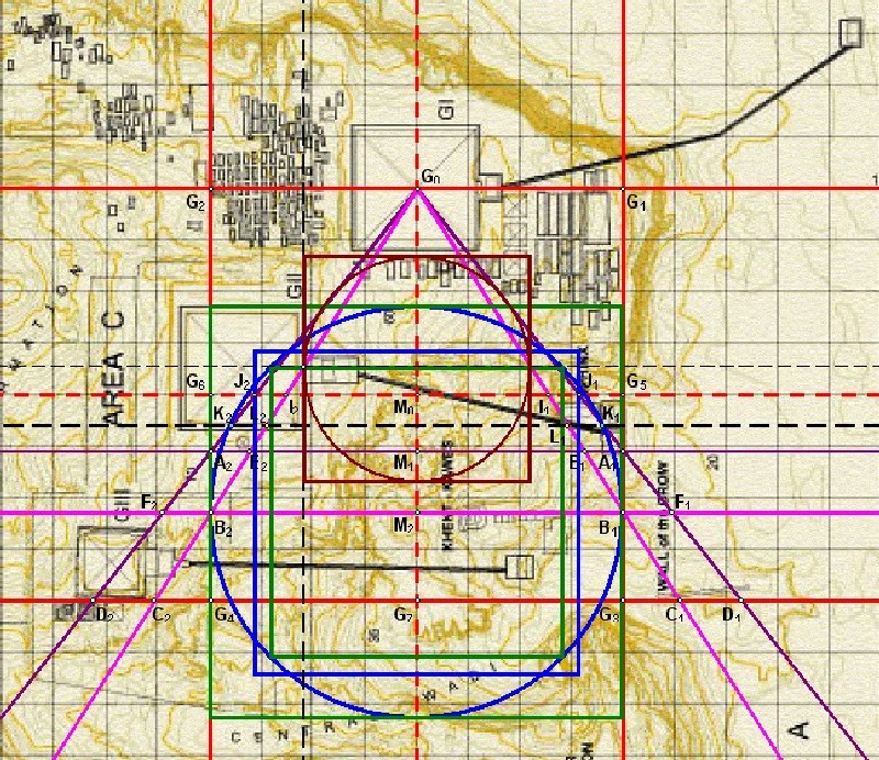 Die Quadratur 6 und die Chefren-Pyramide in der Karte von Mark Lehner