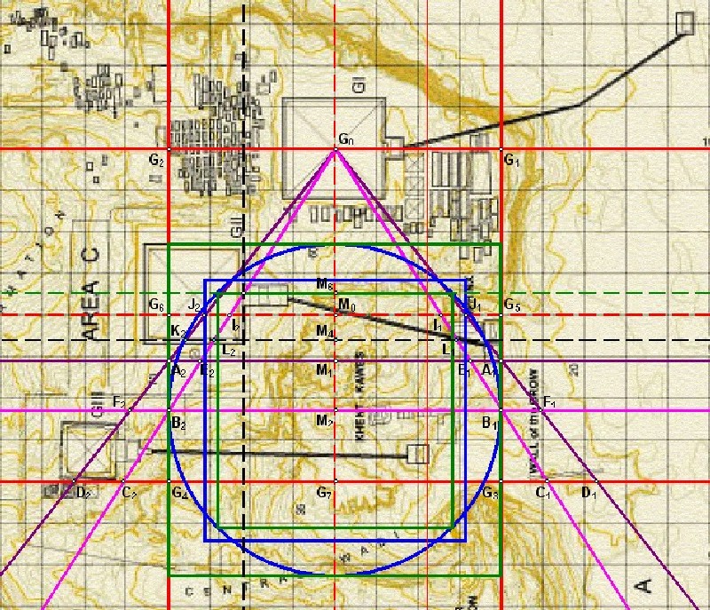Die Quadratur 2.2 mit Schnittpunkten in der Karte von Mark Lehner