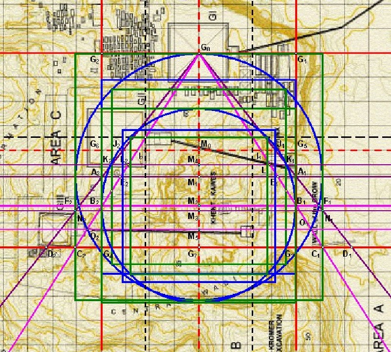 Die Quadratur 1.1 und 2.2 in der Karte von Mark Lehner
