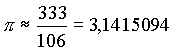 Pi = 333/106 = 3,1415094